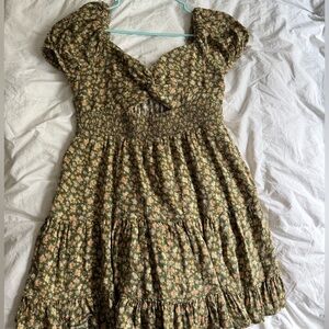 AE Cut-Out Twist-Front Mini Dress Green Floral